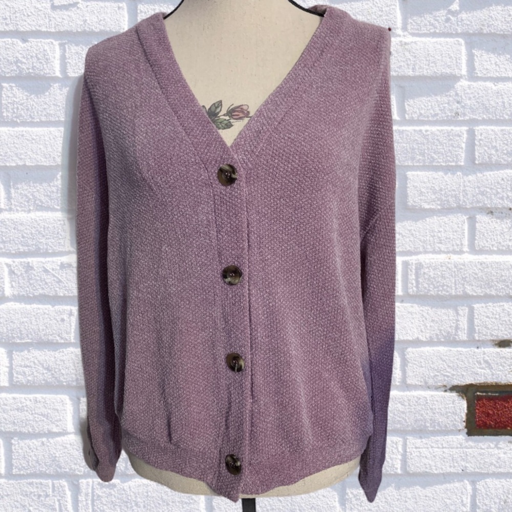 ❌DONATED❌Lavender Purple V-neck Button Front Oversized Knit Sweater Top - Picture 4 of 12